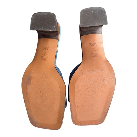 Zara Denim Block Heel Mules - Size 38 (US 7.5-8) - Picture 4 of 4